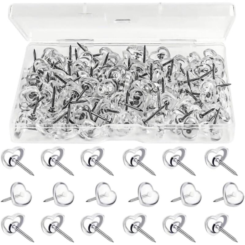 CCYKXA Pack of 100 transparent pushpins - With storage box - For crafts, wall maps, bulletin boards, corkboards, executive pins