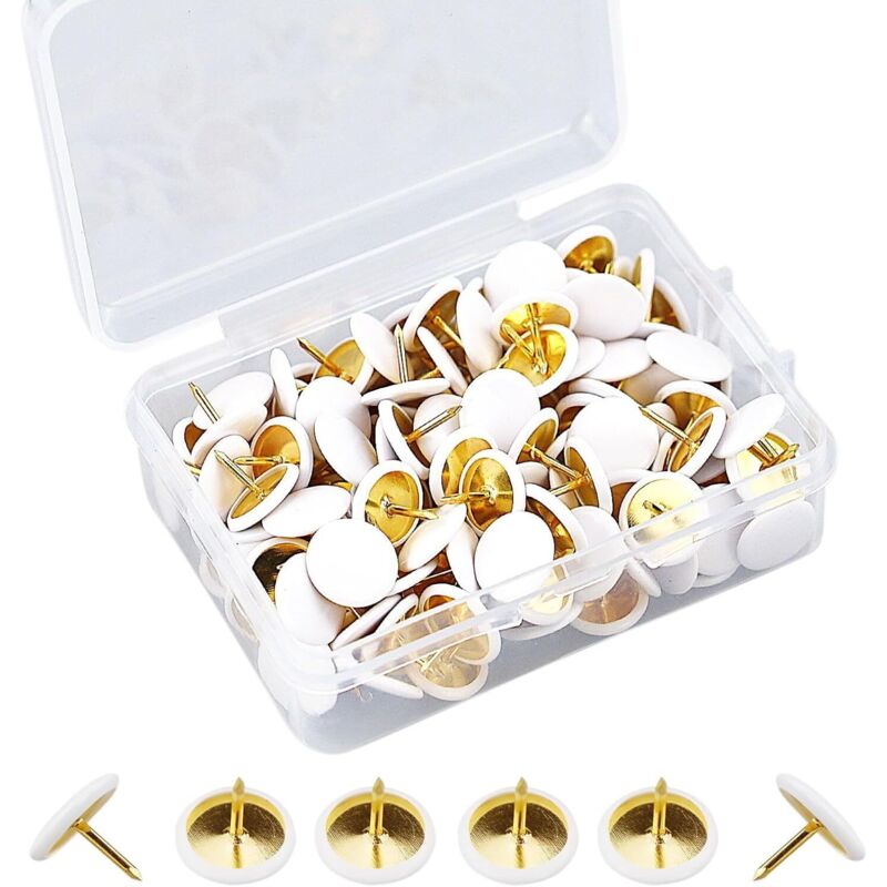 CCYKXA Pack of 100 white 10 x 10 mm steel push pins with plastic coating, for fixing to thin materials, soft floors or wood, white