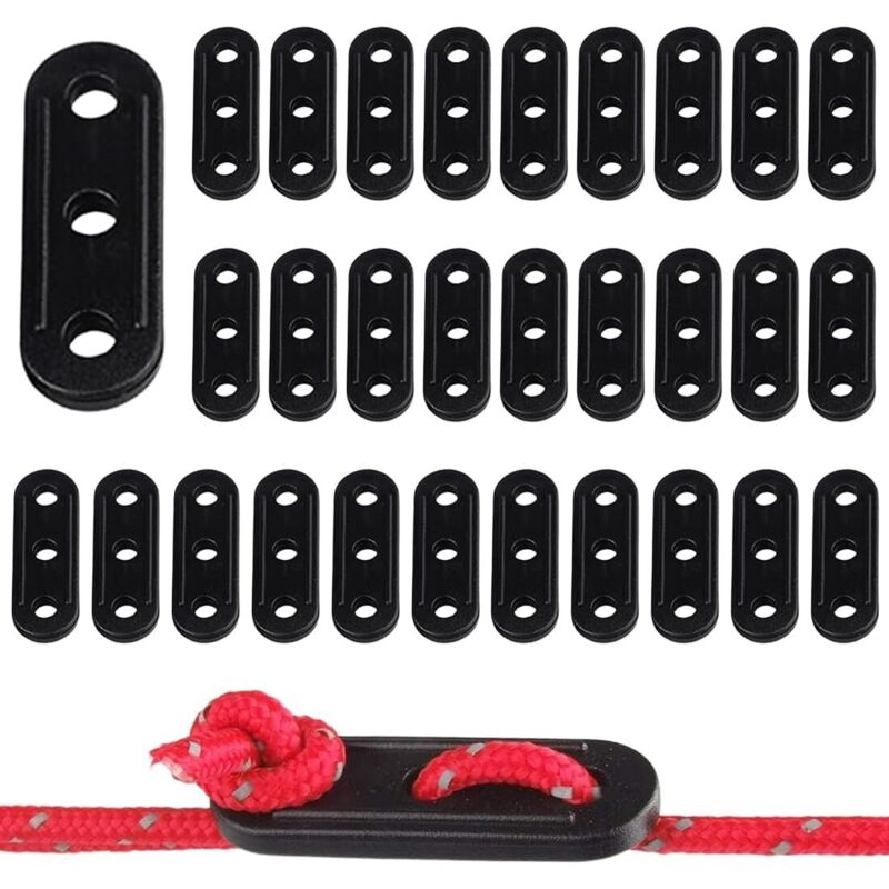CCYKXA Pack of 30 3-hole rope tensioners for outdoor camping, tent rope tensioners, camping accessory, One size