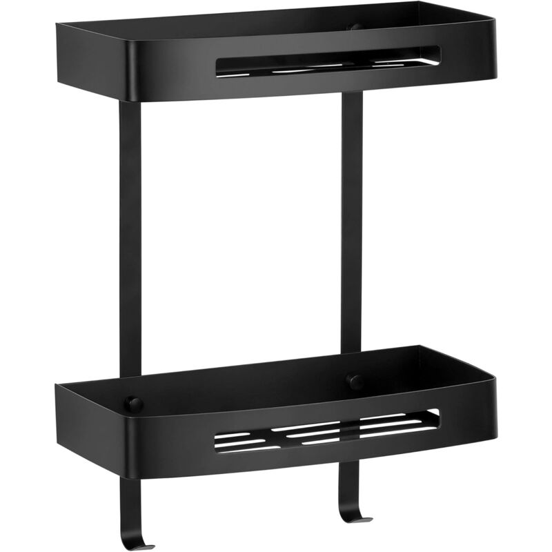 CCYKXA Panier de Douche en Acier Inoxydable - Étagère Baignoire Salle de Bains Bac Support Tablette Coin Murale (2 étages, Acier Inoxydable (Noir))