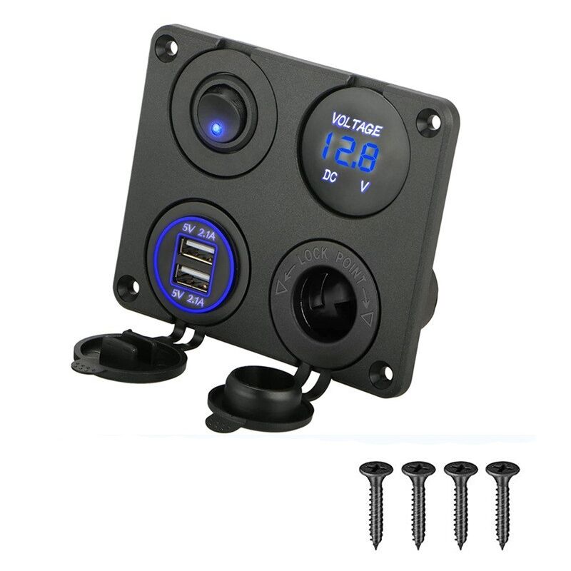 Ccykxa - Panneau de Commutation de Chargeur de Voiture 4 en 1, Fonction Dual usb Charger + Voltmètre à led + Interrupteur à Bascule on/Off + Prise de