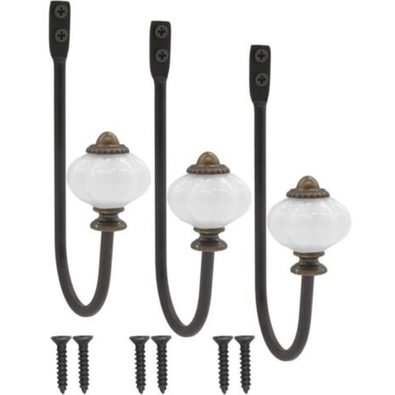 CCYKXA Patère antique, patère, crochet à chapeau, crochet en fer avec tête en céramique et couronne en laiton - style campagnard vintage - lot de 3