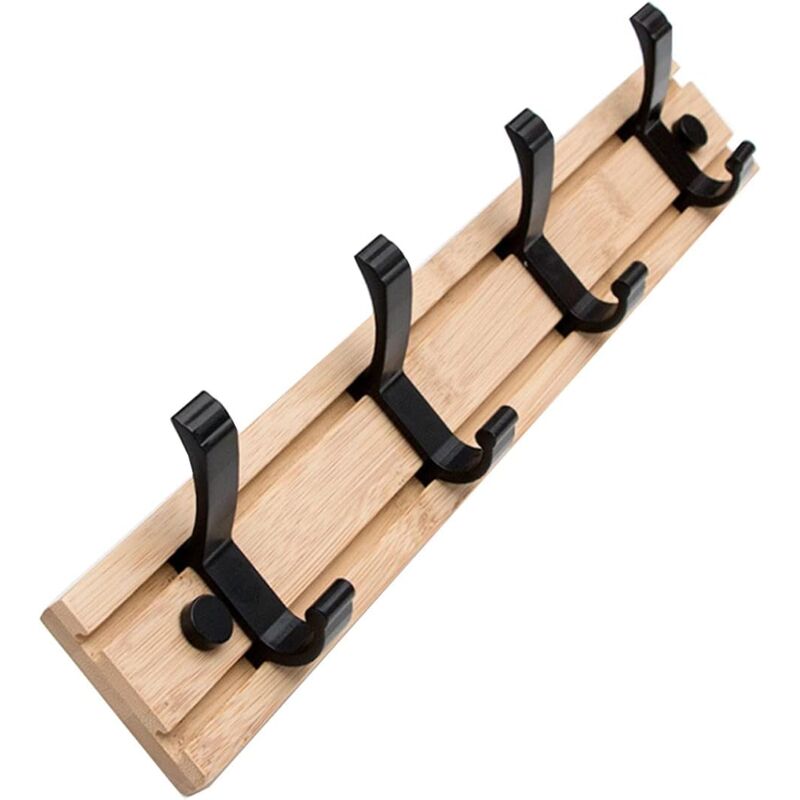 Ccykxa - Patère Murale en Bambou de 4 Crochets Mobiles en Aluminium Porte Manteau Mural pour Entrée Salle de Bain Chambre