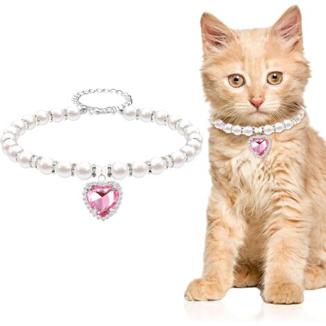 CCYKXA Pearl Cat Collar, Cute Rhinestone Puppy Collar, Small Pet Collar with Shiny Accessories, Kitten, Small Dog Pink