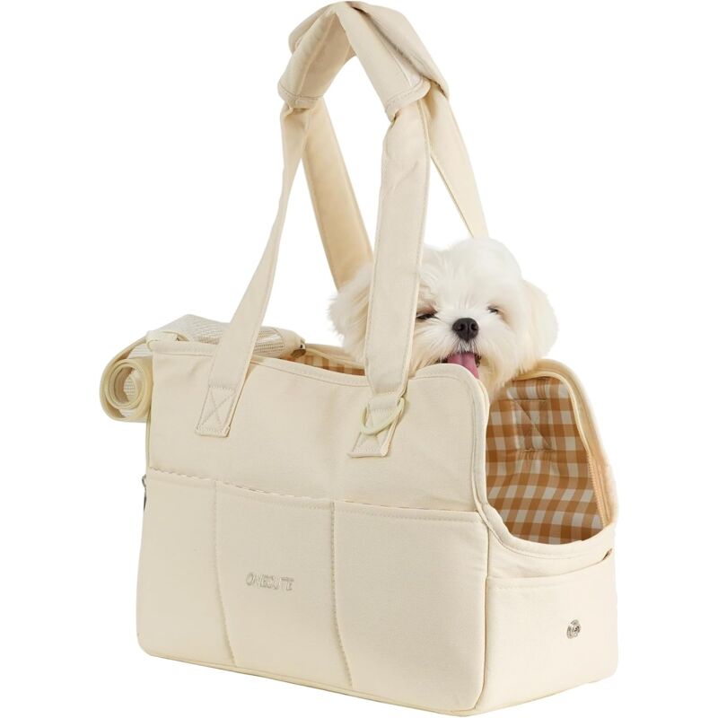 Petit, Beige)Sac de Transport pour Chat Chien Chiot Respirant et Pliable Sac de Voyage Sac à Bandoulière Sac à Main Chien pour Petit Animaux Capacité