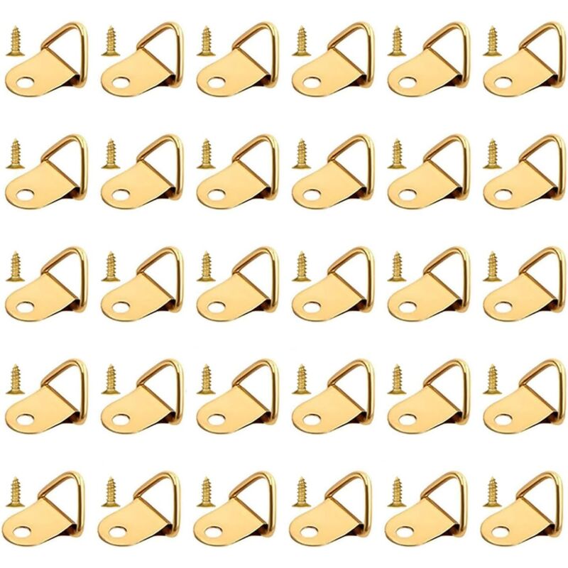 CCYKXA Picture Frame Hooks, Gold Picture Frame Hooks, Picture Hangers, Triangular Picture Frame Rings, Wall Hooks, 30 Pieces with Screws