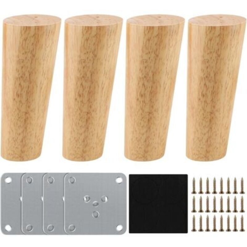 Ccykxa - Pieds de Meuble Bois de Rechange 12cm,Lot de 4 Pieds de Meuble en Bois Pieds de Meuble avec Plaque de Montage Vis et Tapis antidérapant