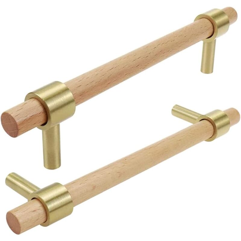 Poignée de meuble en Bois, 6 pièce Poignée en bois-poignées de placard en bois poignée de meuble cuisine en bois Entraxe 128mm - Ccykxa