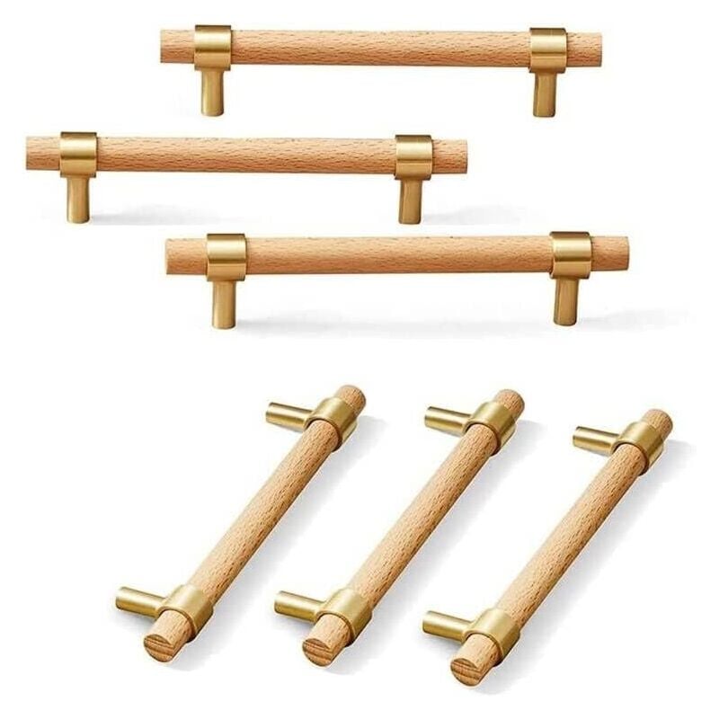 Poignée de meuble en Bois, 6 pièce Poignée en bois-poignées de placard en bois poignée de meuble cuisine en bois Entraxe 96mm - Ccykxa