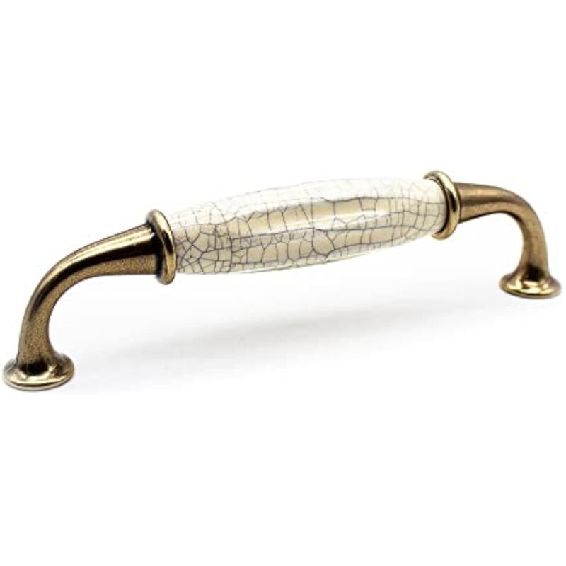 Poignee de Meuble Vintage 4 Poignée Meuble Vintage Laiton Vieilli 144 35mm Zinc-Aluminium et Porcelaine Poignée pour Poignee de Meuble Cuisine,