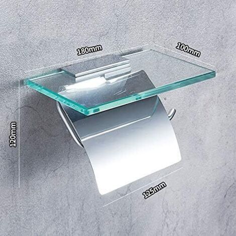 CCYKXA Porta rotolo di carta igienica igienico con supporto in vetro, antiruggine, porta carta igienica in vetro da parete, dispenser di carta igienica in lega cromata, accessori per il bagno