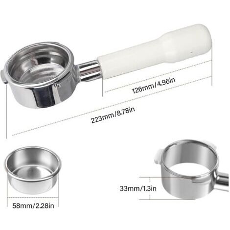 CCYKXA Portafiltro senza fondo da 58 mm, 3 alette, triplo bloccaggio, cestello filtro rimovibile in acciaio inox, manico antiscivolo in noce, accessori per macchine da caffè espresso