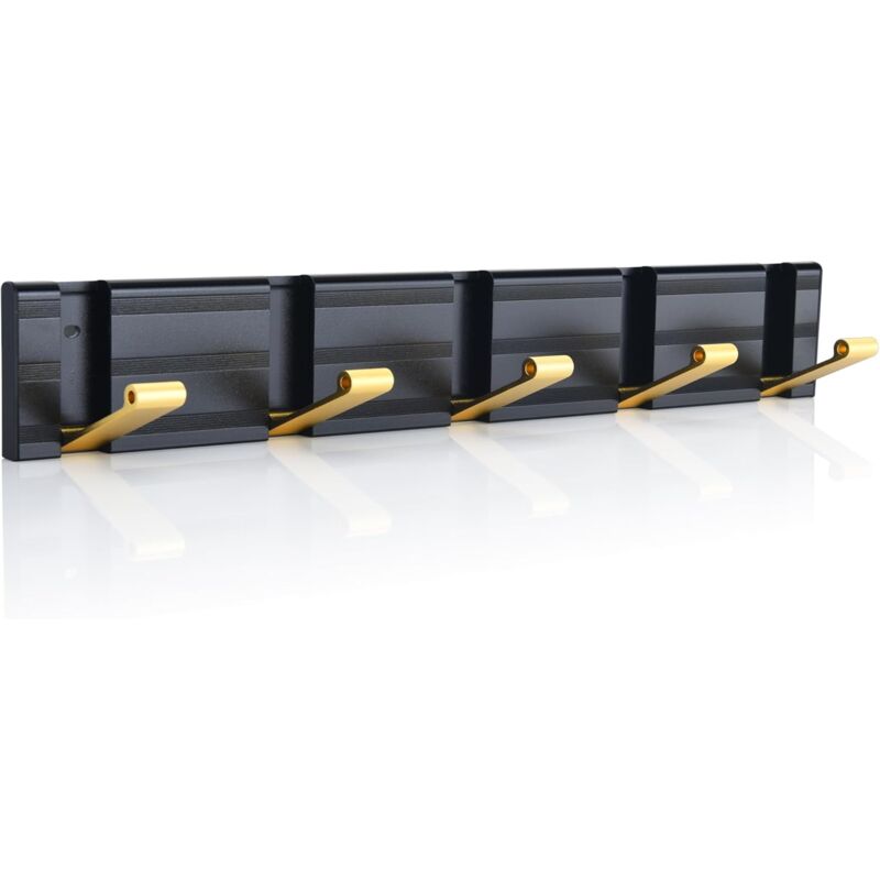 Ccykxa - Porte Manteau Mural avec 5 Pliant Crochets, Noir Or Modernes Patere Murale peu Encombrant, Matériau en Aluminium Spatial, Résistants Patere