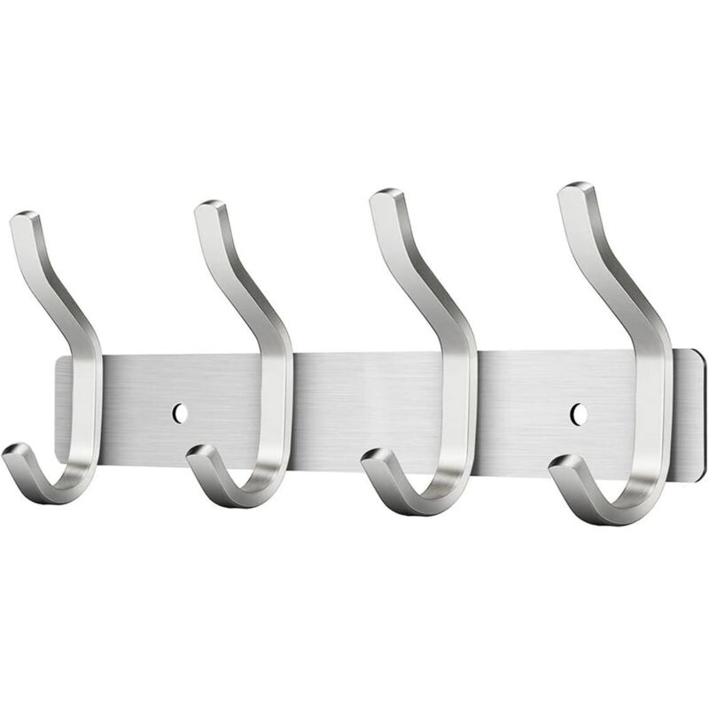 CCYKXA Porte Manteau Mural de 4 Crochets, Patères Porte Manteaux Crochet Mural pour Serviettes en Acier Inoxydable (Argent, 4 Crochets)