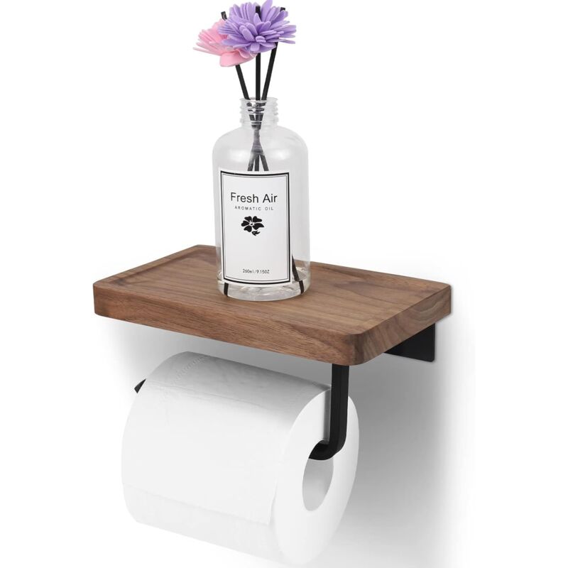 Porte-Papier Toilette avec Étagère Concave, Porte-Papier Toilette avec Support Mural pour Étagère en Bois (Auto-Adhésif ou à Percer), Porte-Papier