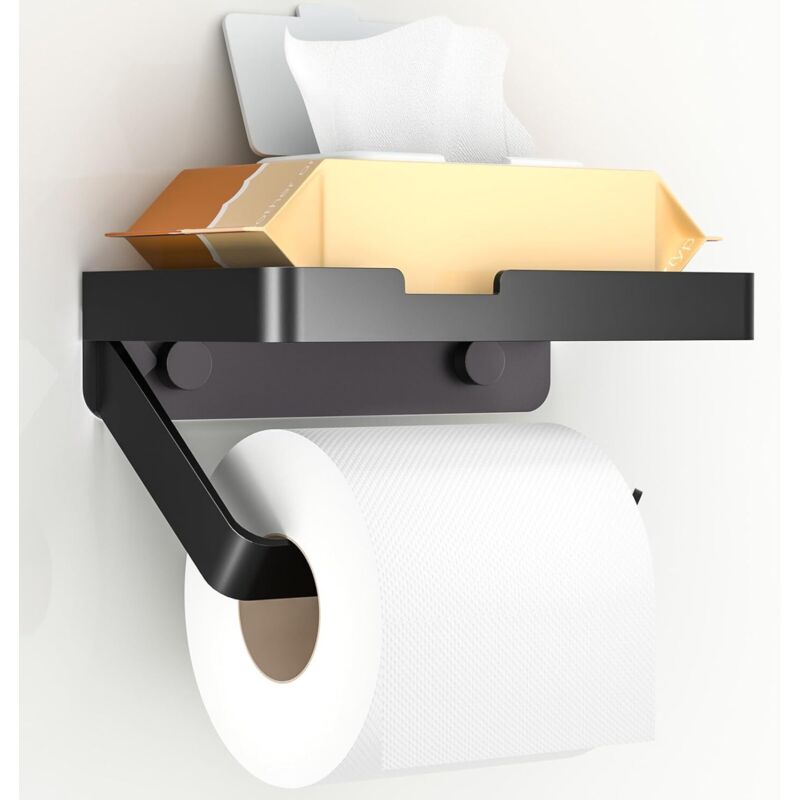 Porte Papier Toilette avec Étagère, Support Papier wc Mural, 3 Méthodes d'Installation [Sans Perçage, Autocollant, Vissage], Accessoire de Salle de