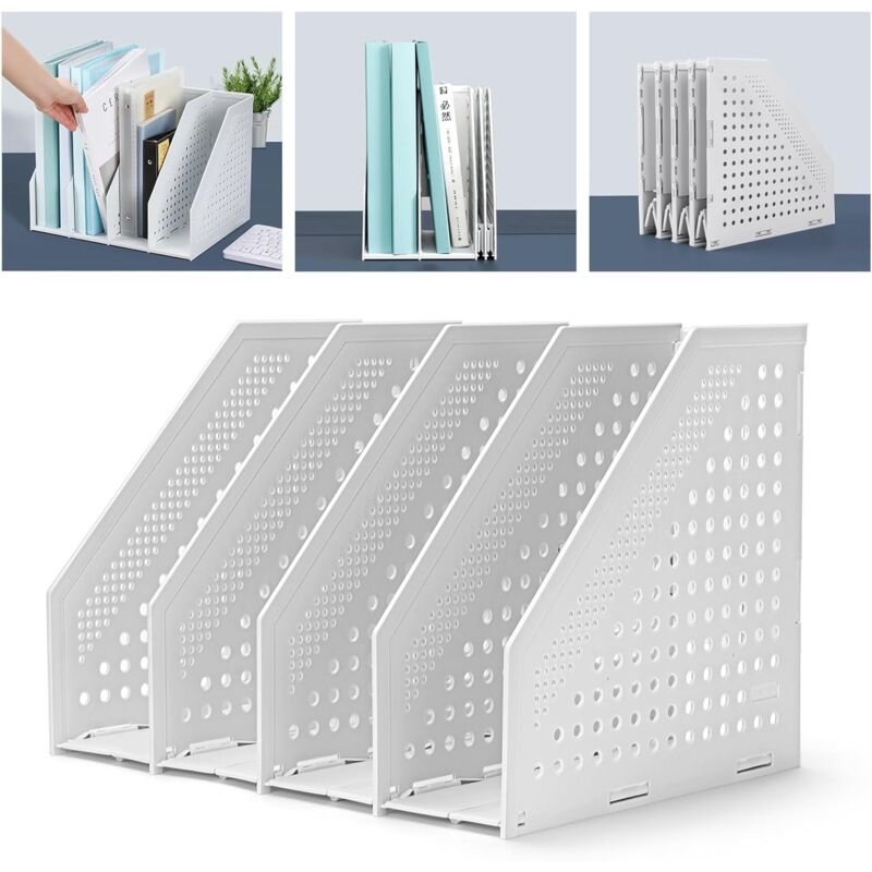 Porte-revues pliable en plastique robuste pour le bureau et la maison - Classeur sur pied peu encombrant avec 4 compartiments au design élégant