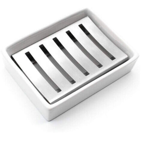 CCYKXA Porte-Savon en céramique Porte-Savon en Acier Inoxydable pour Salle de Bains et Douche Double Couche Drainant Soap Box