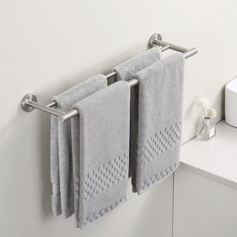 Ccykxa - Porte-Serviettes Double Porte Serviette Salle de Bain Acier Inoxydable sus 304 Barre Porte Torchon Mural 60CM Brossé,