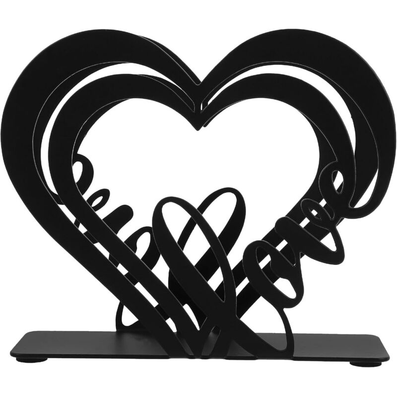 CCYKXA Porte-Serviettes en Fer Noir de Cœur Distributeur de Mouchoirs Autoportant Cuisine Saint-Valentin Accessoire Décoratif de Table Rangement