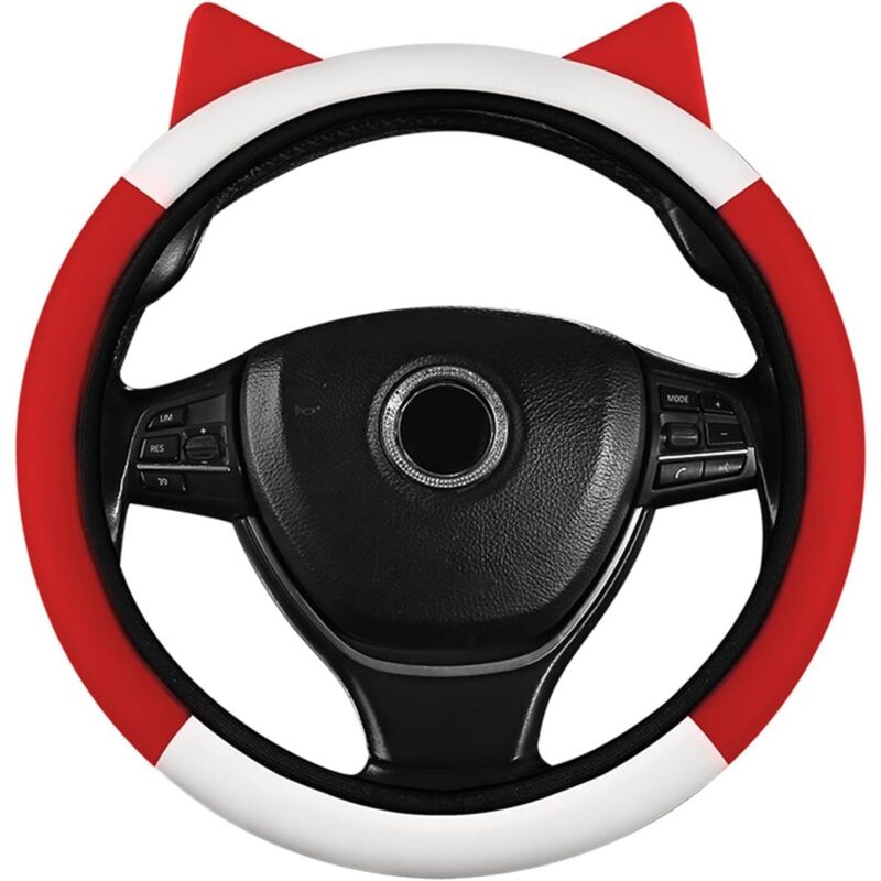 Ccykxa - Red and White) Steering Wheel Cover, Leather Steering Wheel Cover, Pretty Car Steering Wheel Cover, Universal Non-Slip Car Steering Wheel
