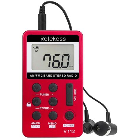 CCYKXA (Red)V112 Mini Portable Radio, Pocket Radio, FM AM, Mini Rechargeable Walkman, Alarm Clock, 3.5mm Headphone Jack, Outdoor, Suitable for Running, Hiking, Camping
