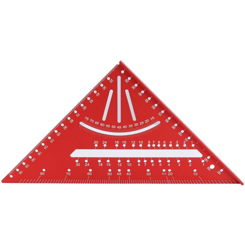 Ccykxa - Regla triangular (roja) Regla triangular de aleación de metal, transportador de 30, 45, 60 y 90 grados, transportador cuadrado para