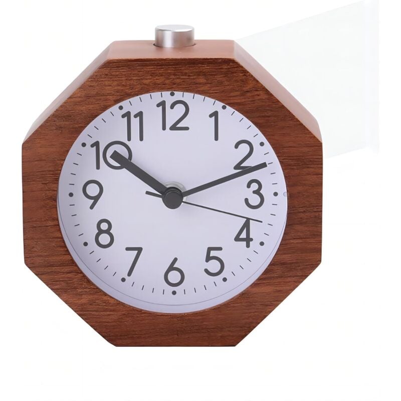 Ccykxa - Reloj despertador analógico de madera , 9 cm, silencioso, con números arábigos, función de despertador, retroiluminación, función de