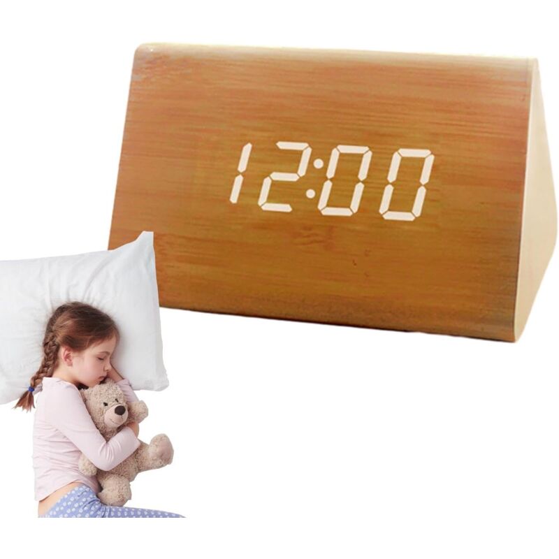 Ccykxa - Reloj despertador digital de madera - Reloj eléctrico para dormitorio - Reloj digital de pantalla grande, 3 configuraciones de alarma, modo