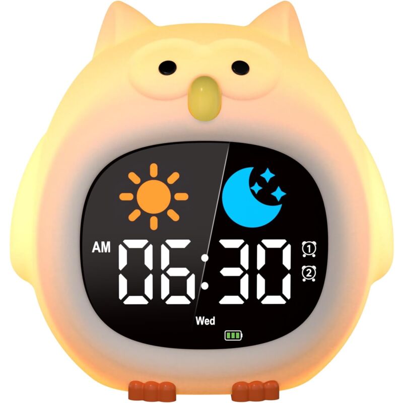 Ccykxa - Réveil pour Enfant Educatif Jour/Nuit 2 Alarme/12/24 Heure/Snooze Luminosité de l'Ecran Réglable Lumineux 7 Couleurs Réveil Matin Numérique