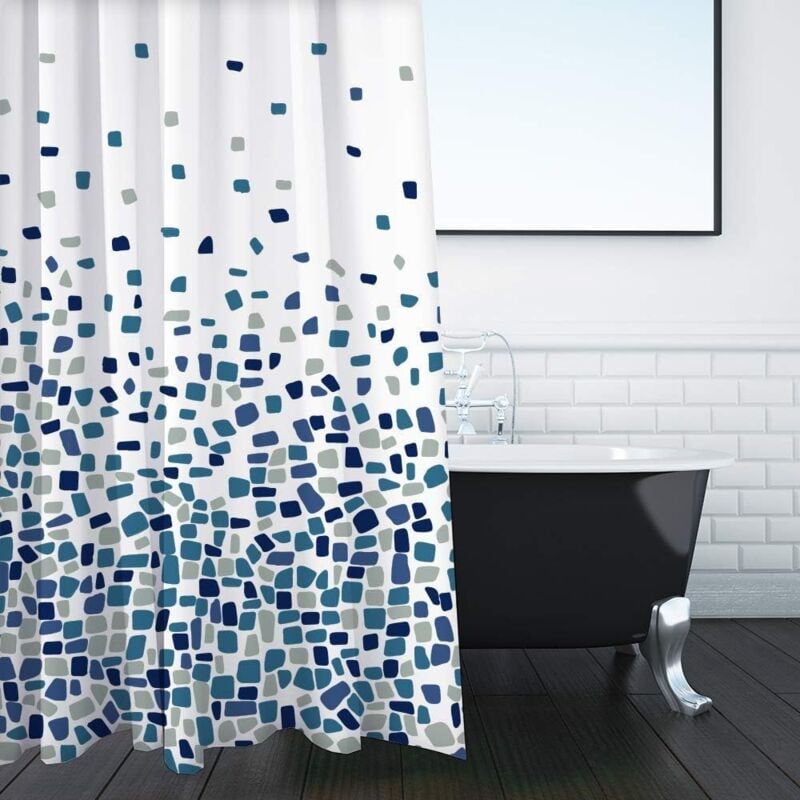 Rideau de Douche résistant à la moisissure et à la moisissure Bleu mosaïque 180 x 180 cm Tissu Hydrofuge 100% Polyester - Ccykxa
