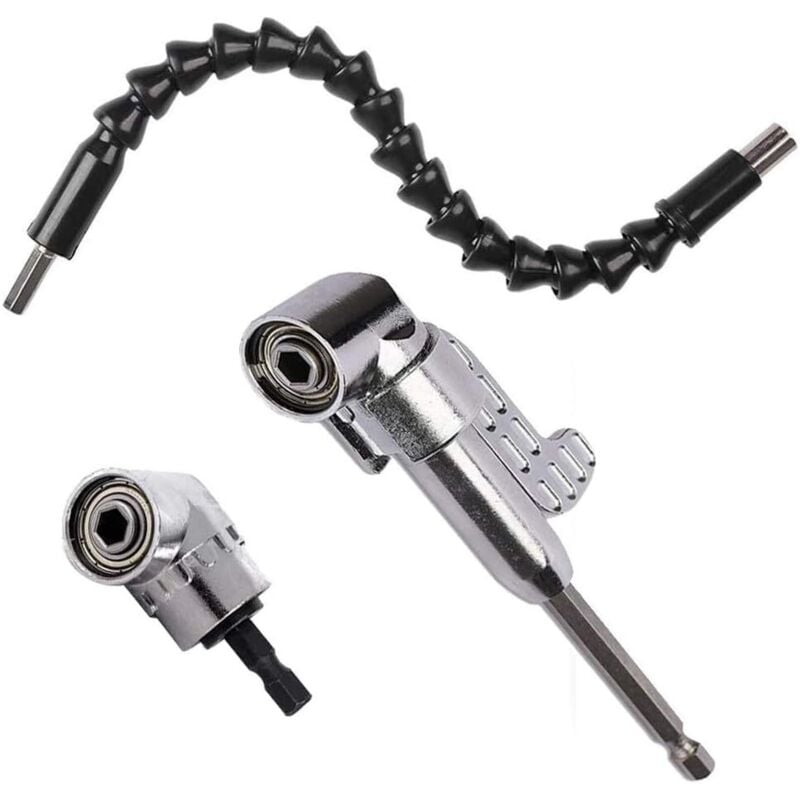Right Angle Drill Bit (1PCS Short + 1PCS Long) and 1pc 30cm Flexible Shaft Screwdriver Set 105 Degree Angle Driver Magnetic Quick Change 6mm Hex