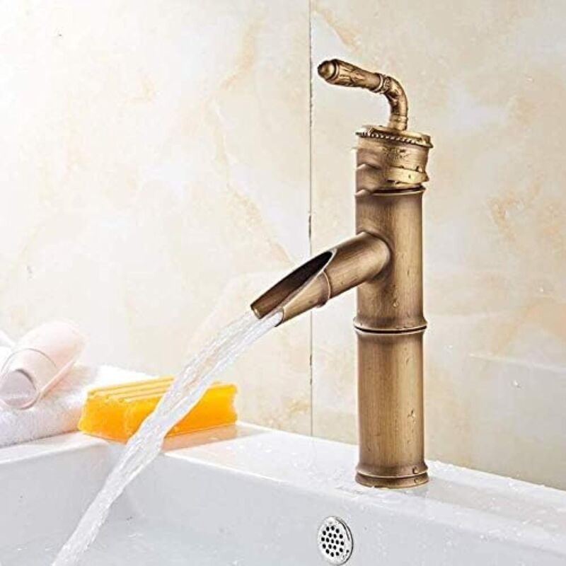 CCYKXA Robinet Bassin Robinet Salle De Bains Bambou Robinet Chaud Et Froid Classique Mitigeur Laiton Antique Pont Monté Évier Cuisine Robinet