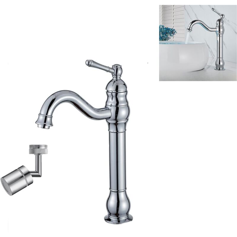 Ccykxa - Robinet Lavabo Rétro Pivotant à 360° Mitigeur Monocommande Salle de Bain Bec Haut Eau Froide et Chaude Disponible Chrome