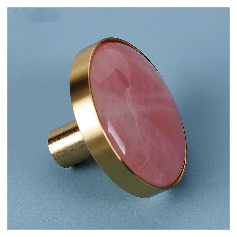 Rond Naturelle Pierre Quartz Rose Boutons de Portes Tiroirs Armoire Meuble,Poignée Placard Bouton Cristal pour Commode Cuisine,Lot de 2 40mm - Ccykxa