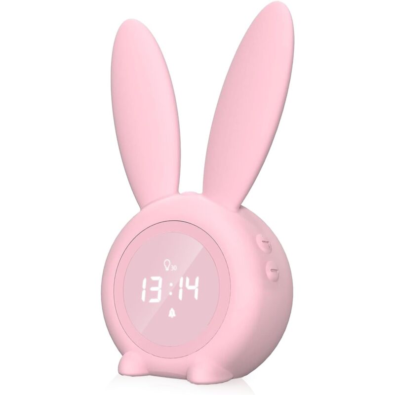 Ccykxa - Rose) Réveil Enfant, led lumineux Réveil Lapin Mignon Réveil Lampe de Chevet Fonction Snooze Affichage Automatique Temps Température
