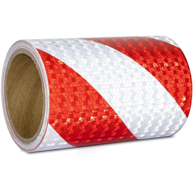 Ruban Reflechissant Adhesif Rouge et Blanc 15cm x 10m Bande Reflechissante Autocollante Imperméable Bande Réfléchissante pour véhicules, voitures,