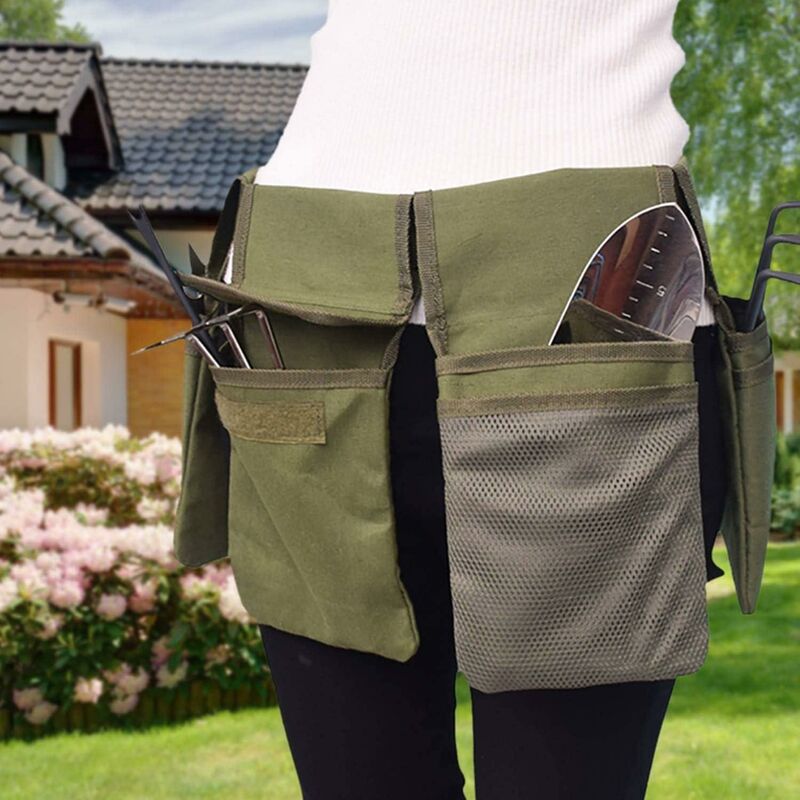 Sac de ceinture pour outils de jardinage – Sac de ceinture en toile à suspendre avec 4 poches, imperméable - Ccykxa