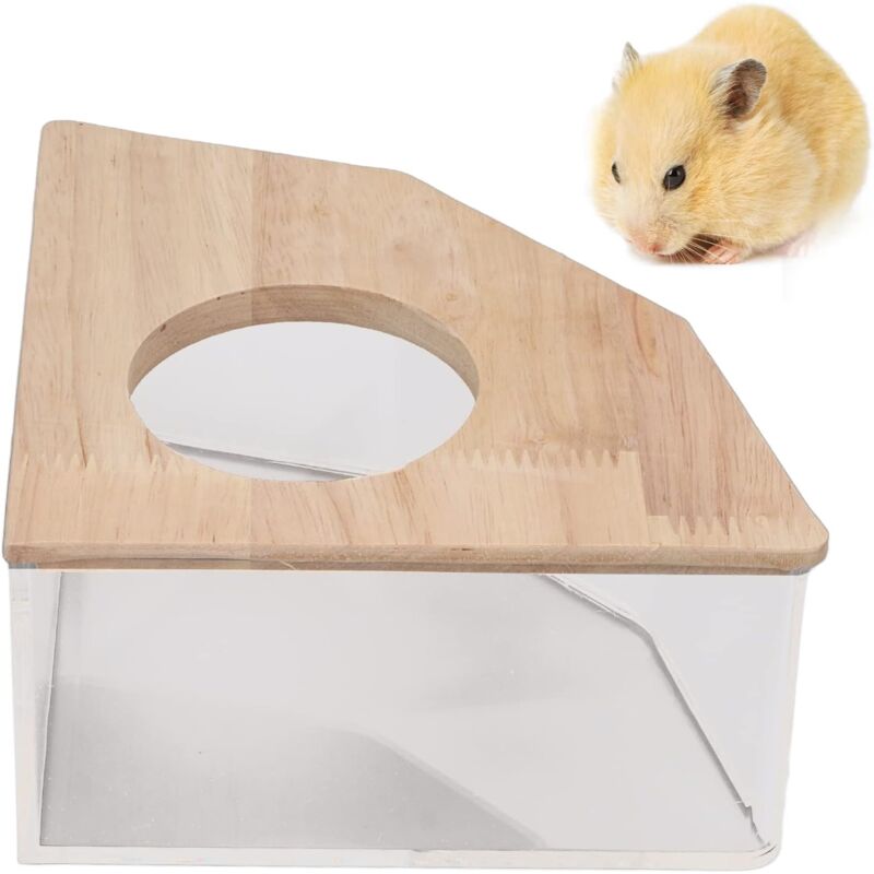 Salle de bain pour hamster, boîte de bain pour hamster transparente Ventilateur à angle droit en acrylique pour salle de bain en sable pour hamster