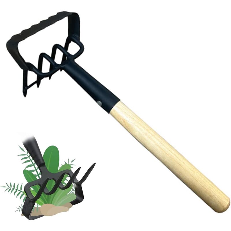 Ccykxa - Serpette de jardin 2 en 1 en acier à 4 dents Largeur de travail 10 cm, houe avec deux têtes pour l'entretien et les mauvaises herbes, outils