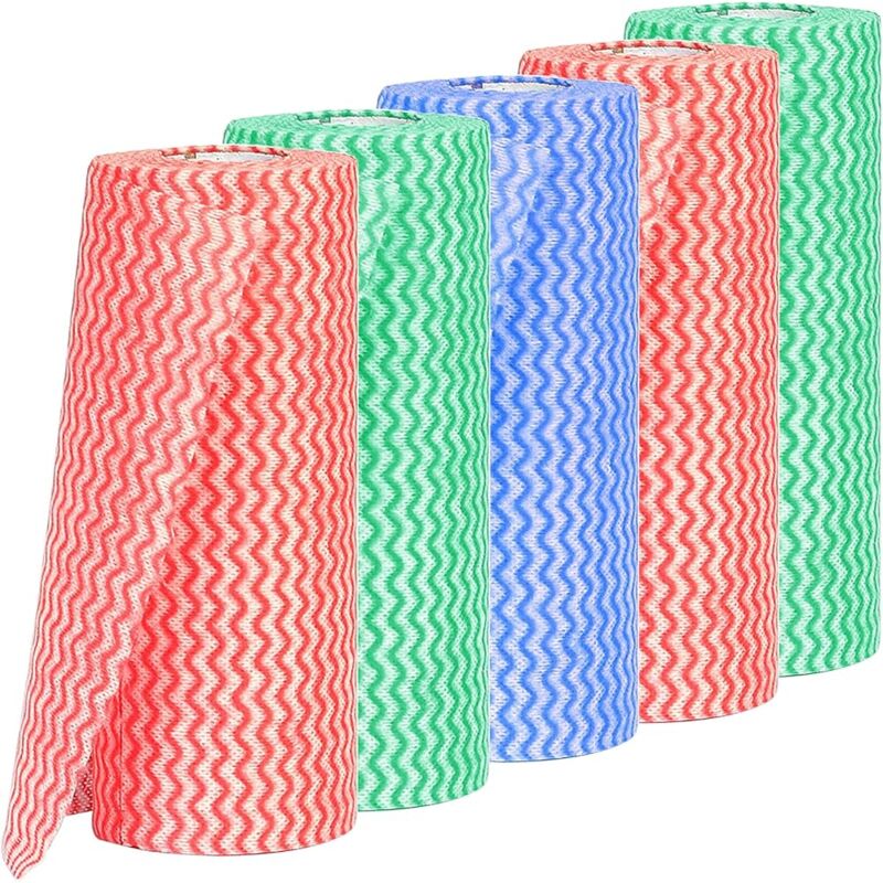 Serviette de Nettoyage Jetable,5Rouleaux Chiffons en Tissu Non Tissé,Tissu de Cuisine Non Tissé pour Nettoyage,Durable et Absorbant Utilisé dans la