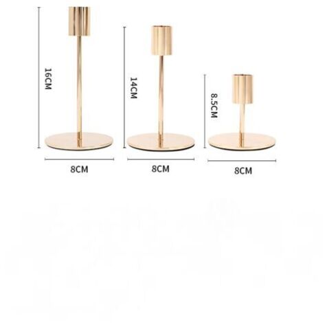CCYKXA Set di 3 candelabri a lampadario, dorati, misure 8,5/14/16 cm, candelabri per matrimoni, perfetti per matrimoni e decorazioni per la tavola di San Valentino.