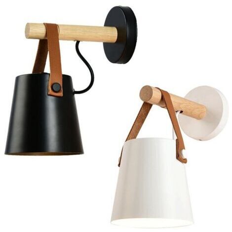 CCYKXA Set mit 2 Vintage-Wandleuchten für den Innenbereich, moderne E27-Wandlampen, Metalllampenschirme mit Holzhalterungen, Pendelleuchten für Schlafzimmer, Wohnzimmer, Flur (Mattweiß)