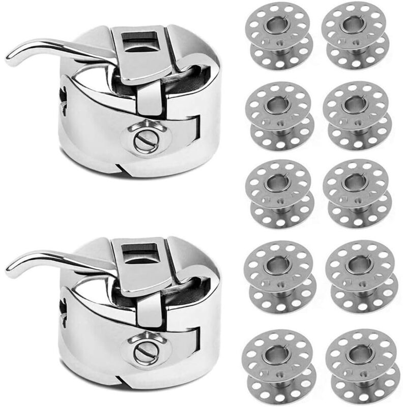 CCYKXA 10 Pcs Metal Sewing Machine Bobbins + 2 Pcs Bobbin Case for Toyota, Brother, Janome, Elna, Bernina, Singer Machines