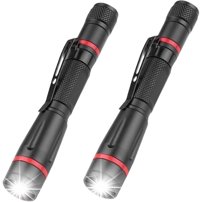 CCYKXA Set of 2 mini LED flashlights - With clip - Zoomable - Waterproof - For hiking, camping, emergencies, outdoor use