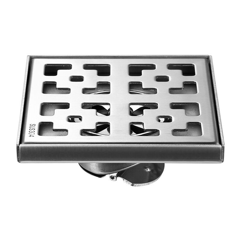 CCYKXA Siphon de douche carré brossé,15x15cm, siphon de sol en acier inoxydable avec grille amovible, passoire à cheveux, drain de douche de salle de