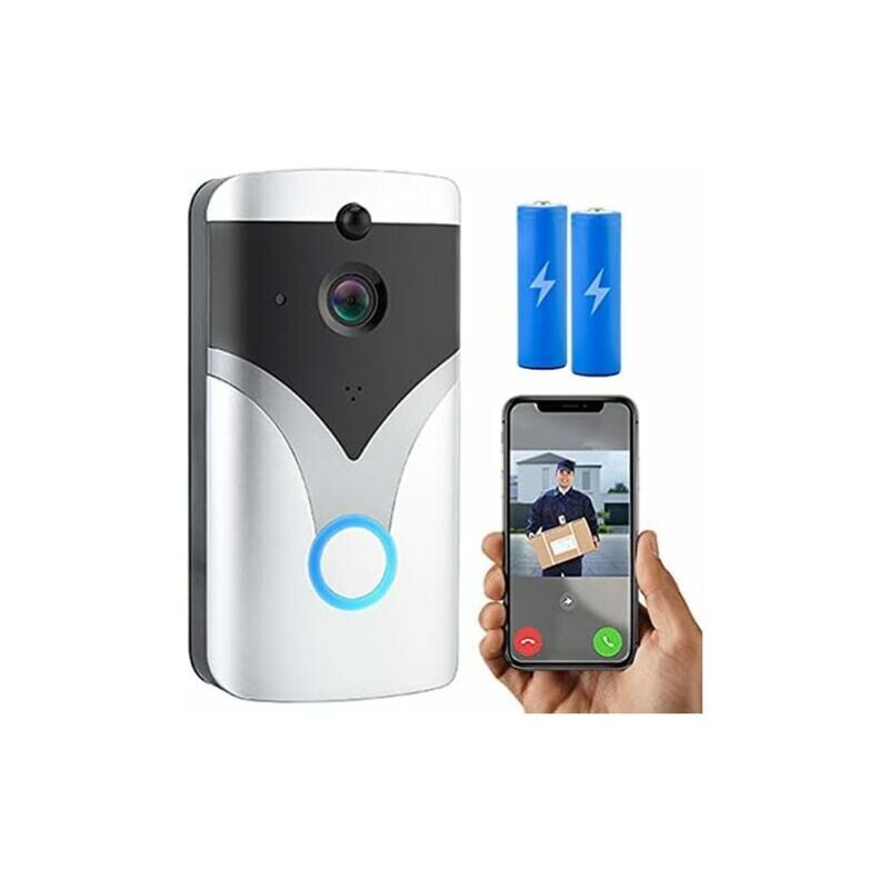 CCYKXA Sonnette vidéo sans fil, sonnette intelligente compatible Alexa fonctionne avec Google Assistant, caméra sans fil 1080p avec batterie, audio