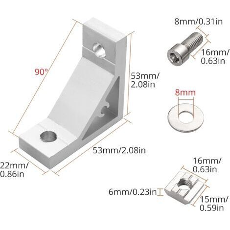 CCYKXA Staffe di fissaggio Kamtop, 10 pezzi Giunto ad angolo retto 3030 Staffe angolari a 90° Piccole staffe angolari in metallo di alluminio Distanziatori con viti