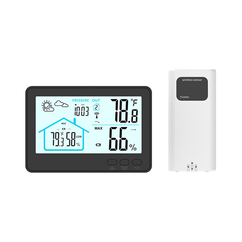 CCYKXA Station météo sans Fil, Thermomètre Hygromètre Baromètre Intérieure Extérieure avec Capteur LED Ecran Rétro-éclairage Horloge Numérique Alarme