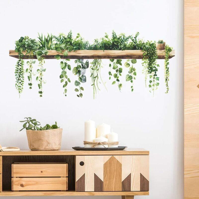 CCYKXA Stickers Muraux Plantes Vertes Autocollant Mural Suspension Adhésif Art Decoration Murale Sticker Mural pour Cuisine Salon Chambre Salle de